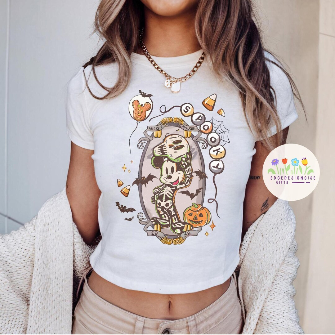 Disney Mickey Halloween Coquette Baby Tee, Disney Halloween Trip Baby Tee Crop Top, Halloween Bab... | Etsy (US)