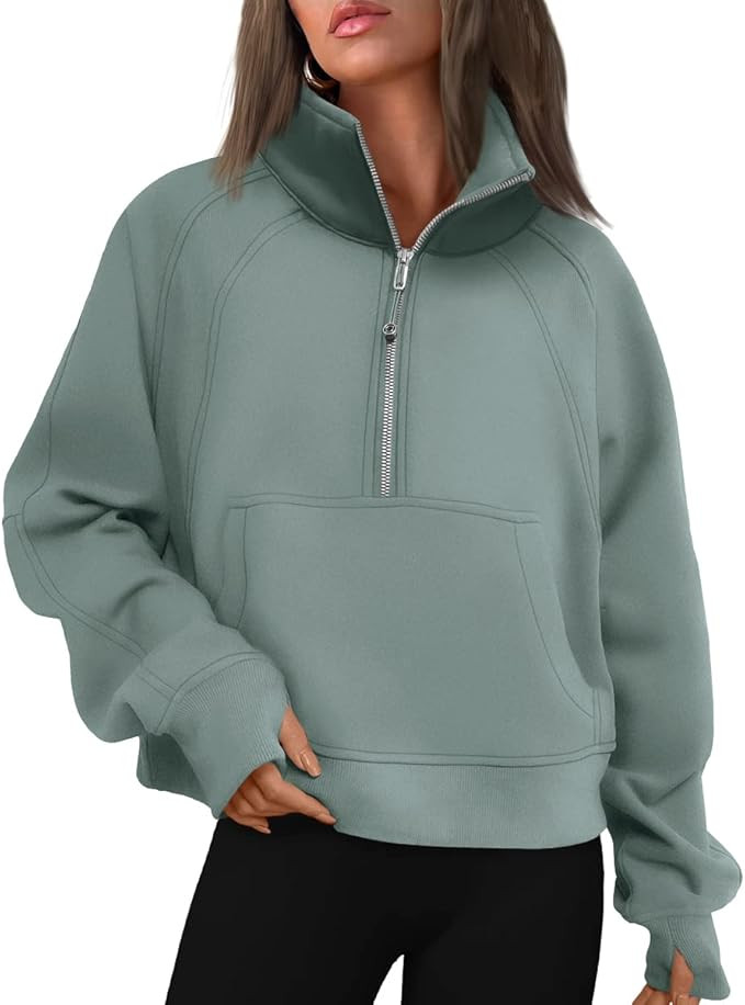Trendy Queen Womens Half Zip Cropped Pullover Sweatshirts Fleece Quarter Zipper Hoodies Winter Cl... | Amazon (US)