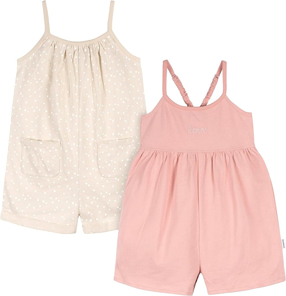Amazon.com: Gerber Baby Girls Toddler 2-Pack Sleeveless Romper Jumpsuit, Rose Pink Dots, 3T: Clot... | Amazon (US)