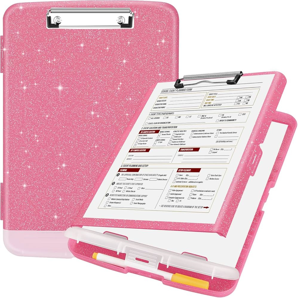 Sooez Glitter Clipboard with Storage, High Capacity Storage Clipboard with Pen Holder, Cute Clip ... | Amazon (US)