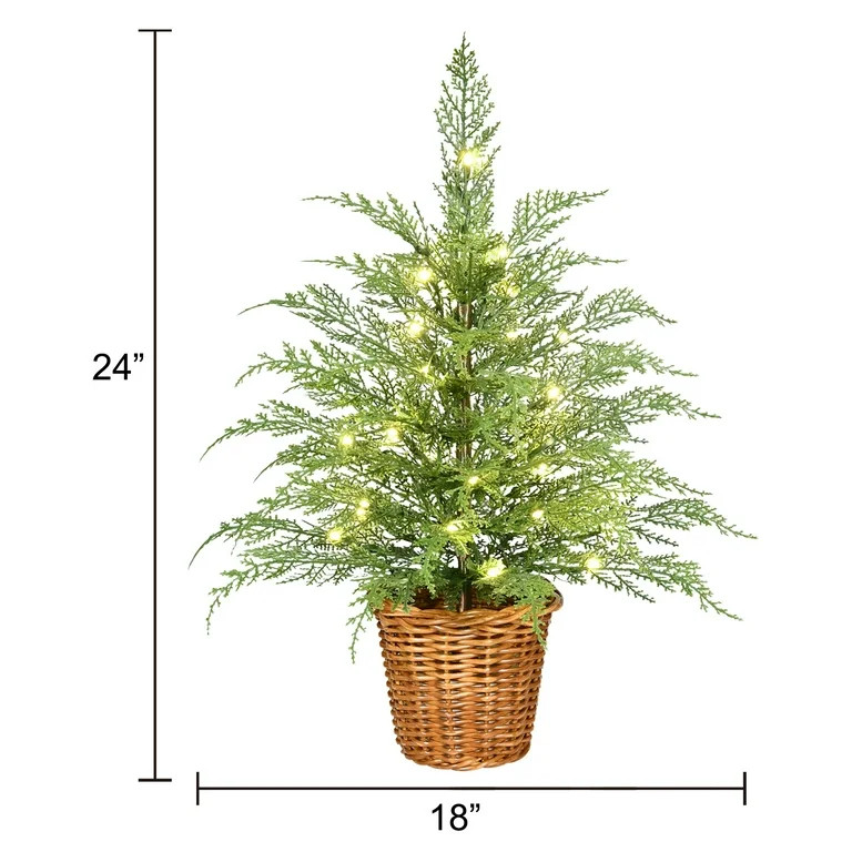 24" Pre-Lit Green Cypress Artificial Christmas Tree with 30 Warm White Twinkle LED Lights, by My ... | Walmart (US)