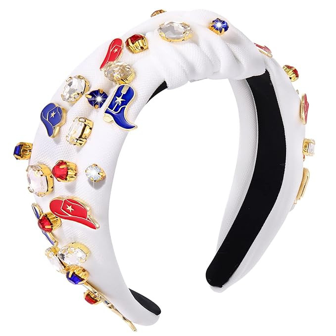 mokkia Western Headbands for Women Jeweled Rhinestone Crystal Knotted Headbands Wide Cowgirl Cowb... | Amazon (US)