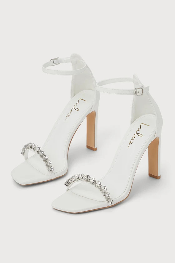 Donara White Rhinestone Ankle Strap High Heels | Lulus (US)