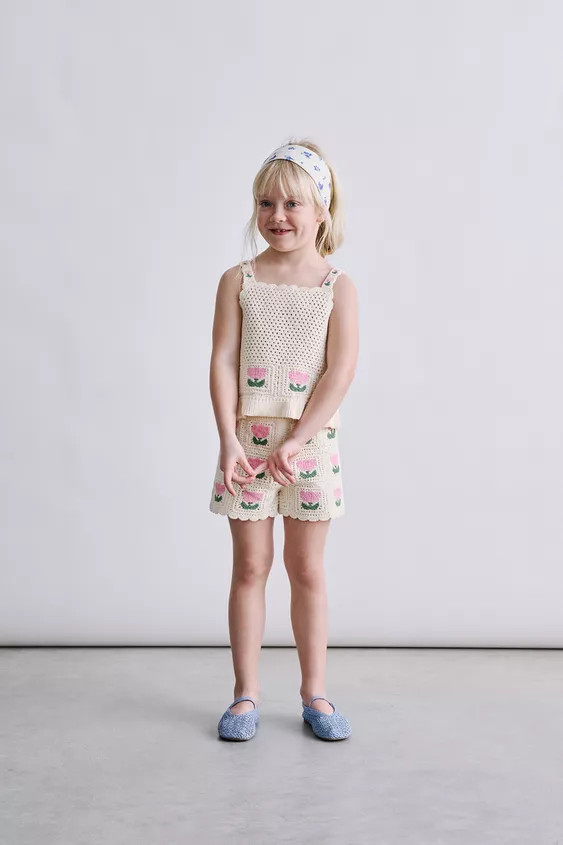 CROCHET KNIT CHERRY STRIPED SHORTS | Zara US