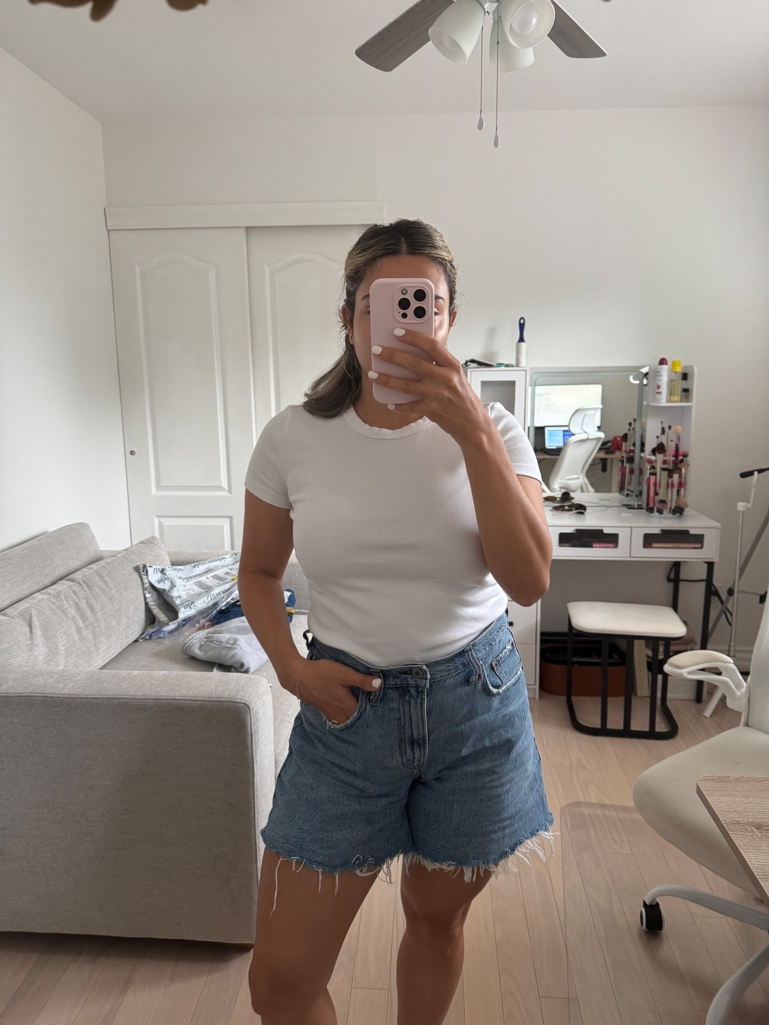 My WFH uniform lately! These are the best fitting jean shorts I own currently 🤍

#LTKcanada #LTKstyletip #LTKsummer