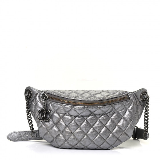 CHANEL Metallic Goatskin Quilted Banane Waist Bag Fanny Pack Silver | FASHIONPHILE (US)