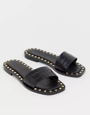 ASOS DESIGN Foxhill premium studded flat leather sandals | ASOS US