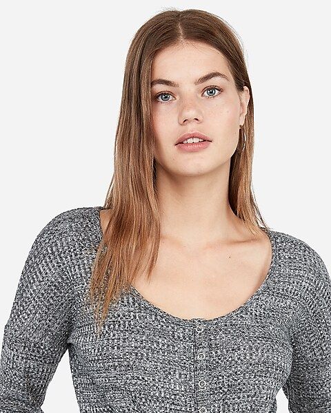 heathered waffle knit snap tie front top | Express