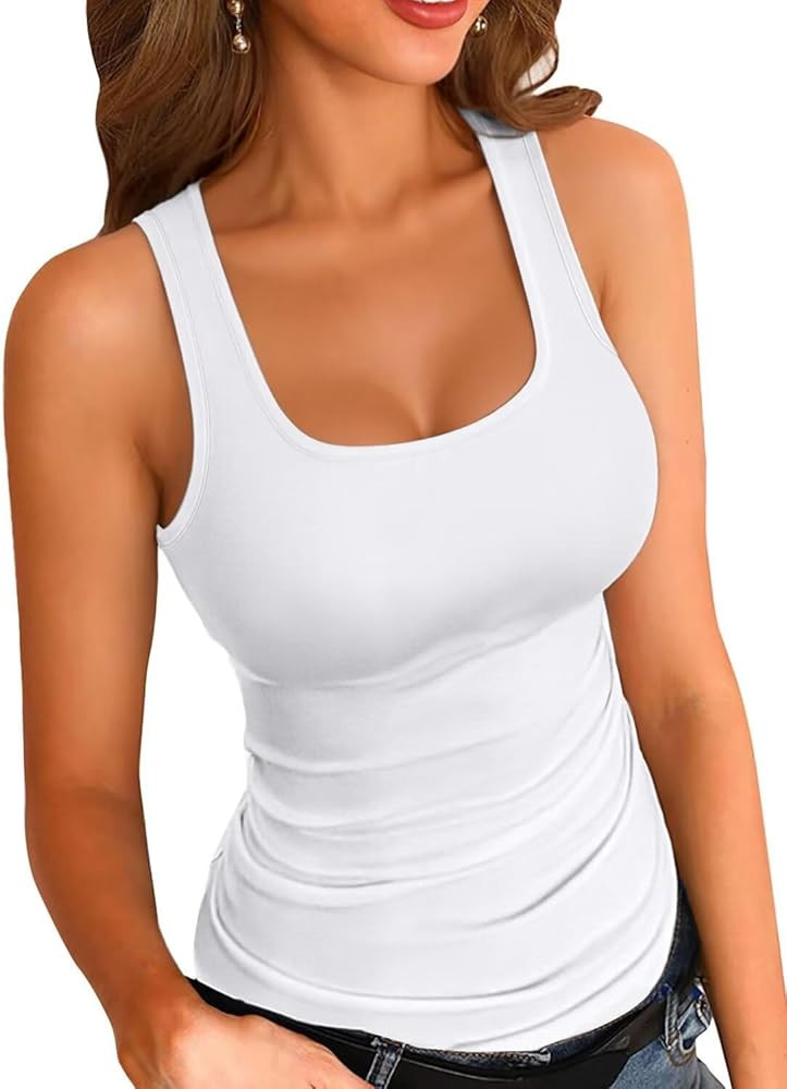 VICHYIE Womens Summer Tank Tops Square Neck Sleeveless Low Cut Sexy Shirts Ribbed Tanks Slim Fitt... | Amazon (US)
