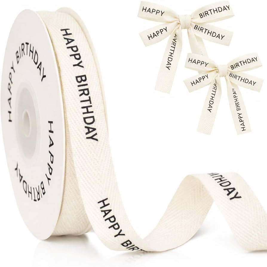 GCQQ Happy Birthday Cotton Ribbon - 5/8 Inch x 10 Yards Natural Twill Tape Herringbone Birthday R... | Amazon (US)