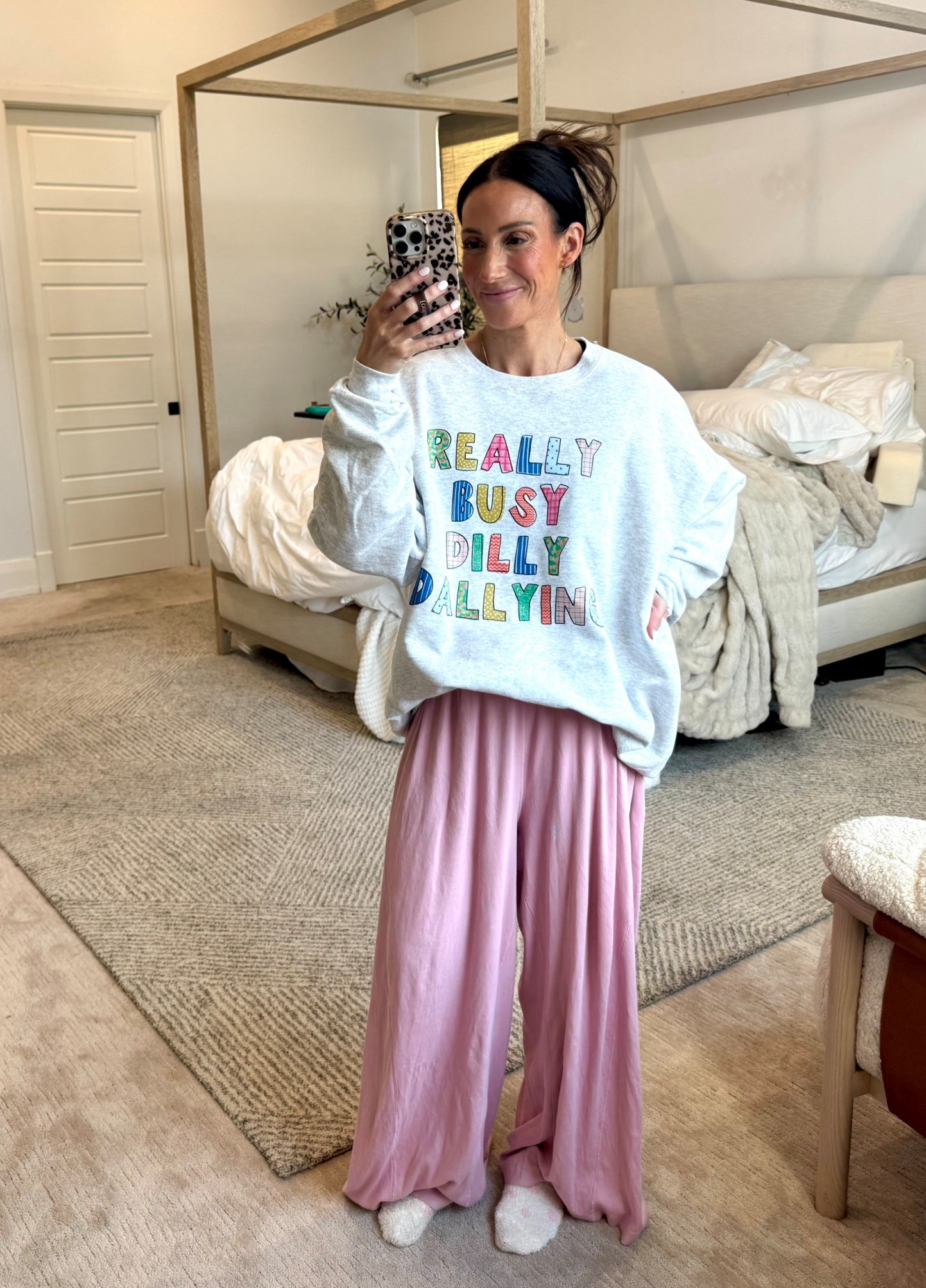 Really Busy Dilly Dallying sweatshirt! In an XL. Code SARAHLIT works to save on anything in the shop! My pants are old, but I linked similar!

#LTKmomlife #LTKootd #LTKselfcare