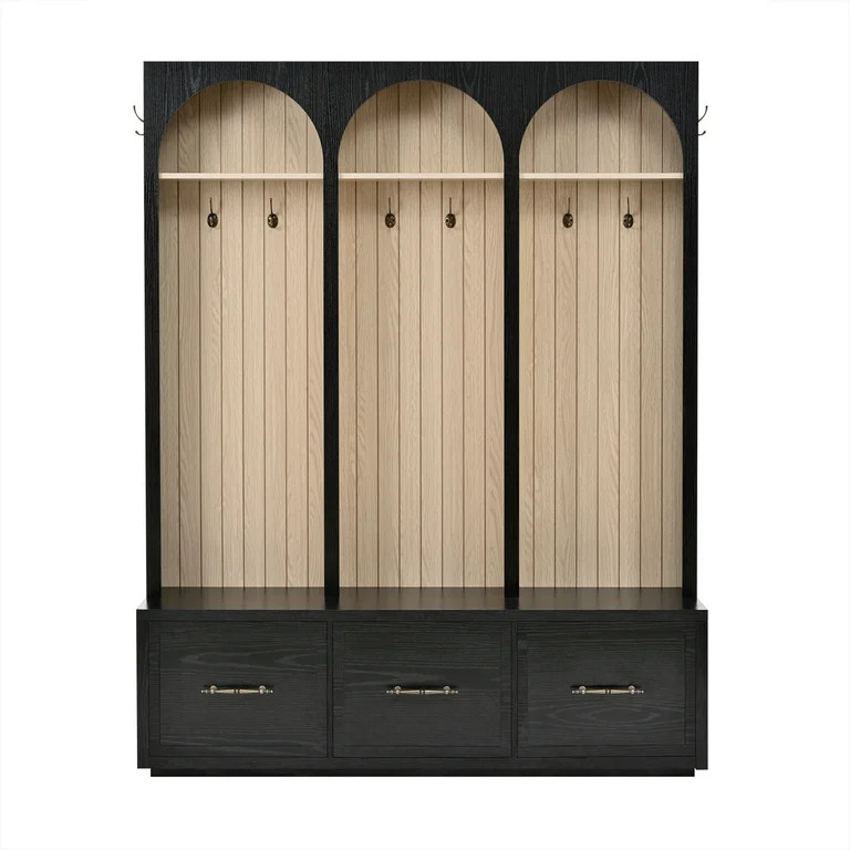 Euroco Farmhouse Wooden Style Hall Tree with Arched Design, Elegant 59" Wide Entryway Bench with ... | Walmart (US)