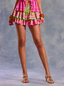 MUSERA Paisley Contrast Tiered Frilled Mini Skirt Spring, Summer, Ibiza, Y2k, Cool Girl, Festival... | SHEIN