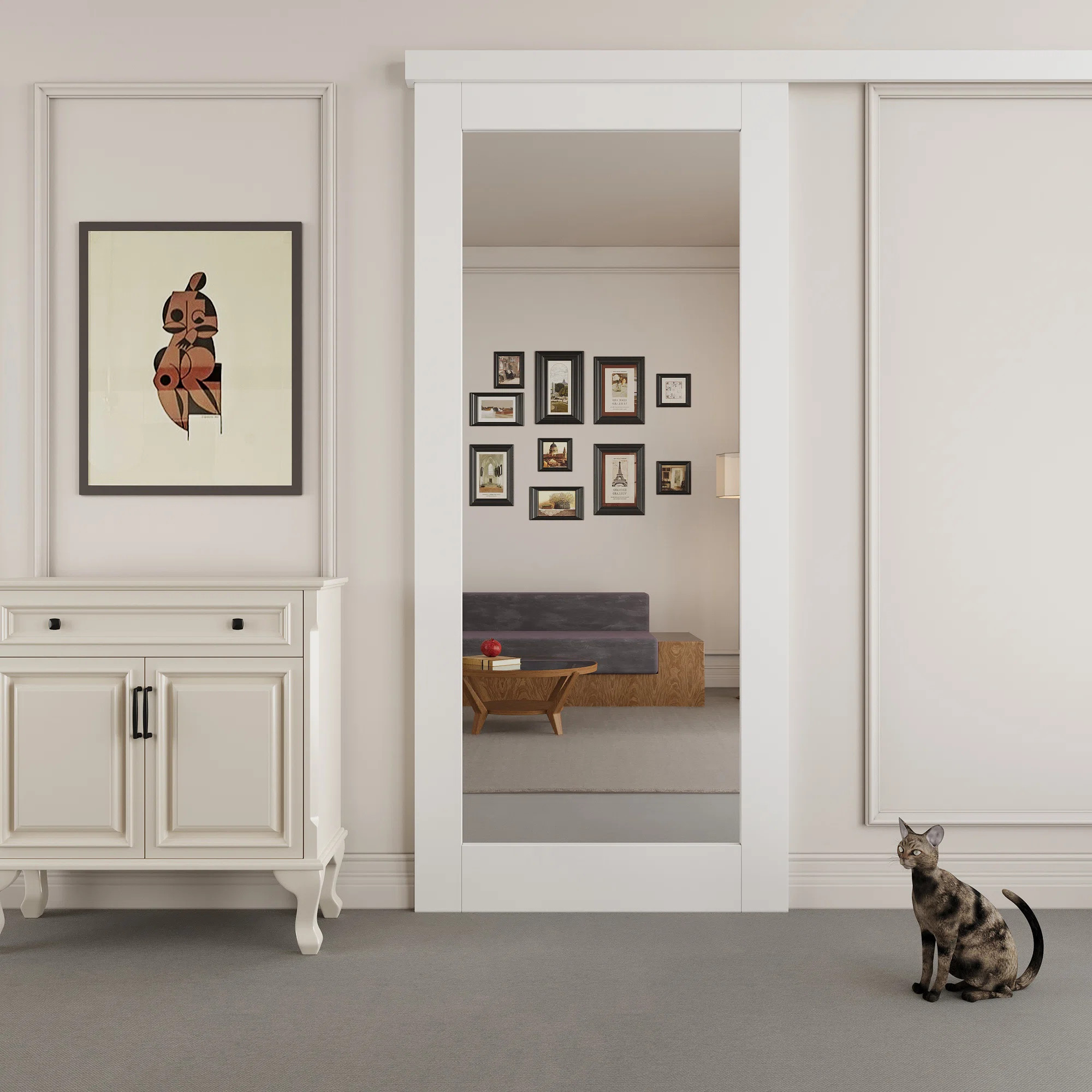 80" Hidden Style Track White Primed 1-Lite Glass Mirrored Sliding Barn Door With Hardware Kit(No ... | Wayfair North America