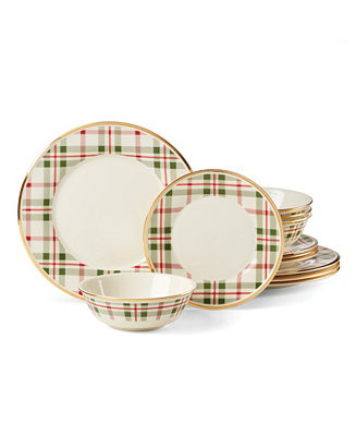 Lenox Holiday Plaid 12-Piece Dinnerware Set, Service for 4 - Macy's | Macy's