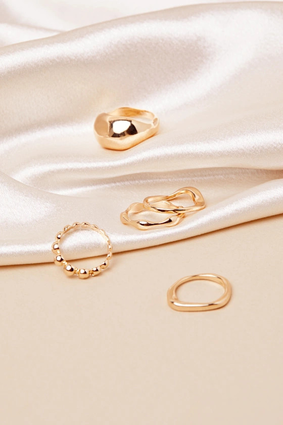 Eden Gold Stackable Five-Piece Ring Set | Lulus