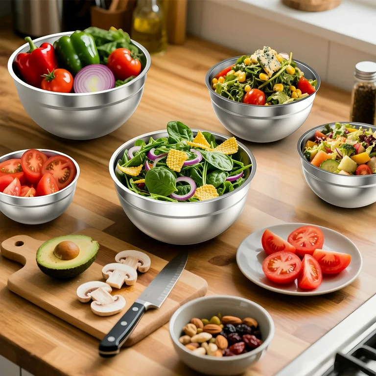TINANA Mixing Bowls Set, 5 PCS Stainless Steel Mixing Bowls, Metal Nesting Storage Bowls for Kitc... | Walmart (US)