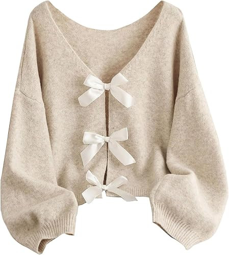 MakeMeChic Women's Plus Size Bow Tie Sweater Long Sleeve Knit Cute Pullover Tops | Amazon (CA)