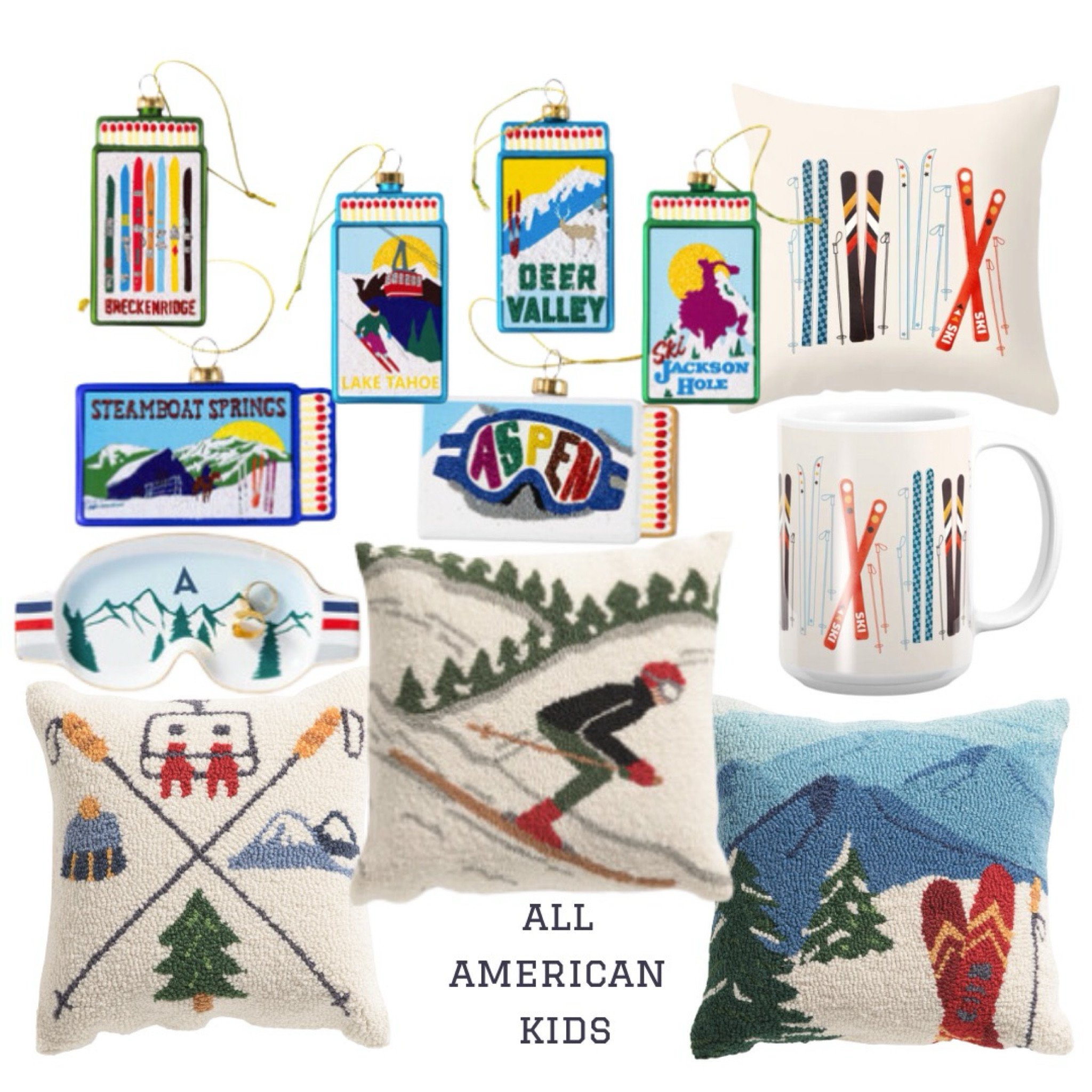 Gift your kids a special ornament each year to represent something momentous that happened- a ski trip, a new brother or sister, graduation, sports played, a favorite song or movie or hobby. When they get married or move out - they’ll have a starter set of nostalgic ornaments to share with their new families Breckenridge ornament, Lake Tahoe ornamen, deer valley ornament, Jackson hole ornament, steamboat springs ornament, aspen ornament, Colorado ❤️🤍💙🎄💙🤍❤️Ski Christmas tree ornaments, ski themed throw pillows, Christmas decorations, skis, goggles, chair light gondola. 

#LTKSeasonal #LTKGiftGuide #LTKHoliday