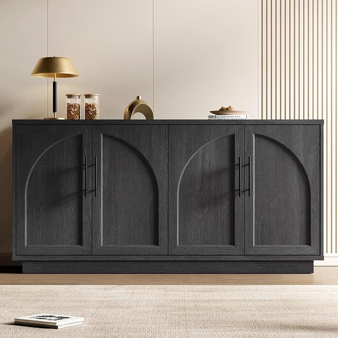 Buffet Cabinet with Storage, 59'' Modern Arched Sideboard Cabinet w/Adjustable Shelves, Wood Medi... | Amazon (US)