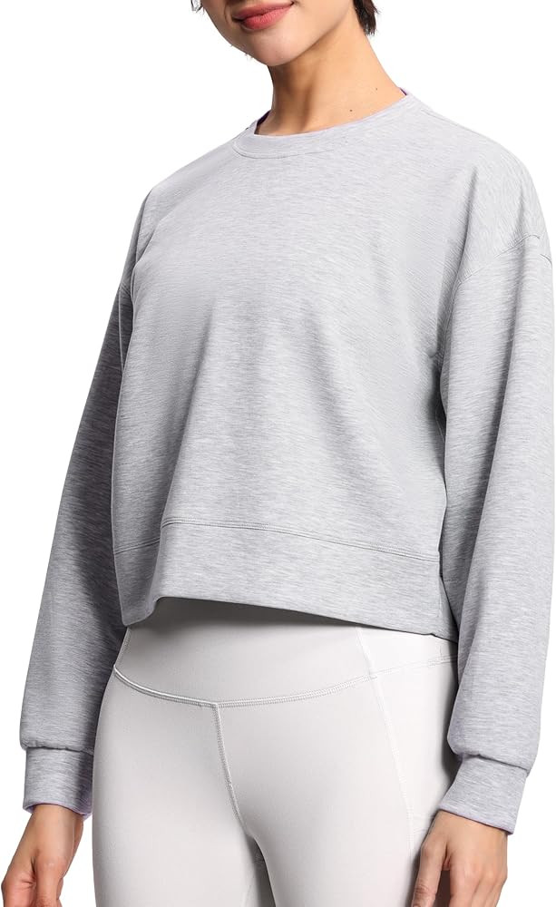 THE GYM PEOPLE Women's Crewneck Cropped Pullover Sweatshirt Cute Basic Long Sleeves Workout Tops | Amazon (US)