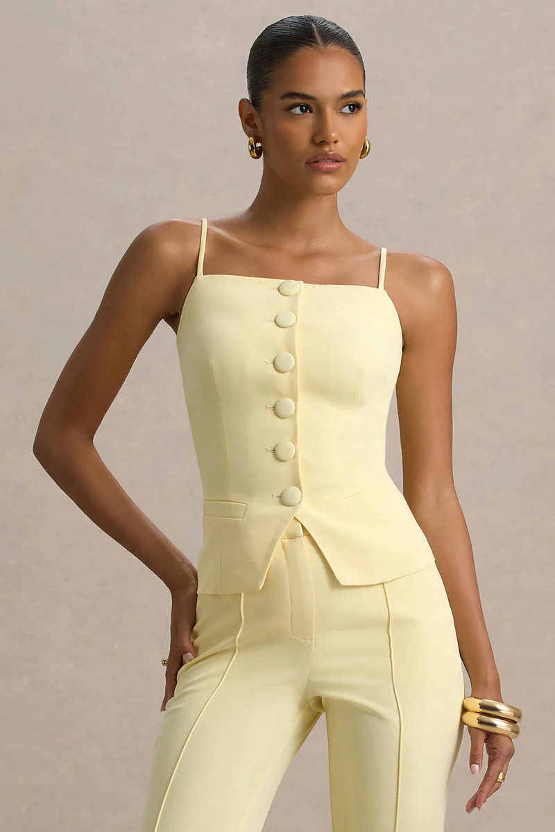 Nellie | Lemon Tailored Button-Up Top | Club L London