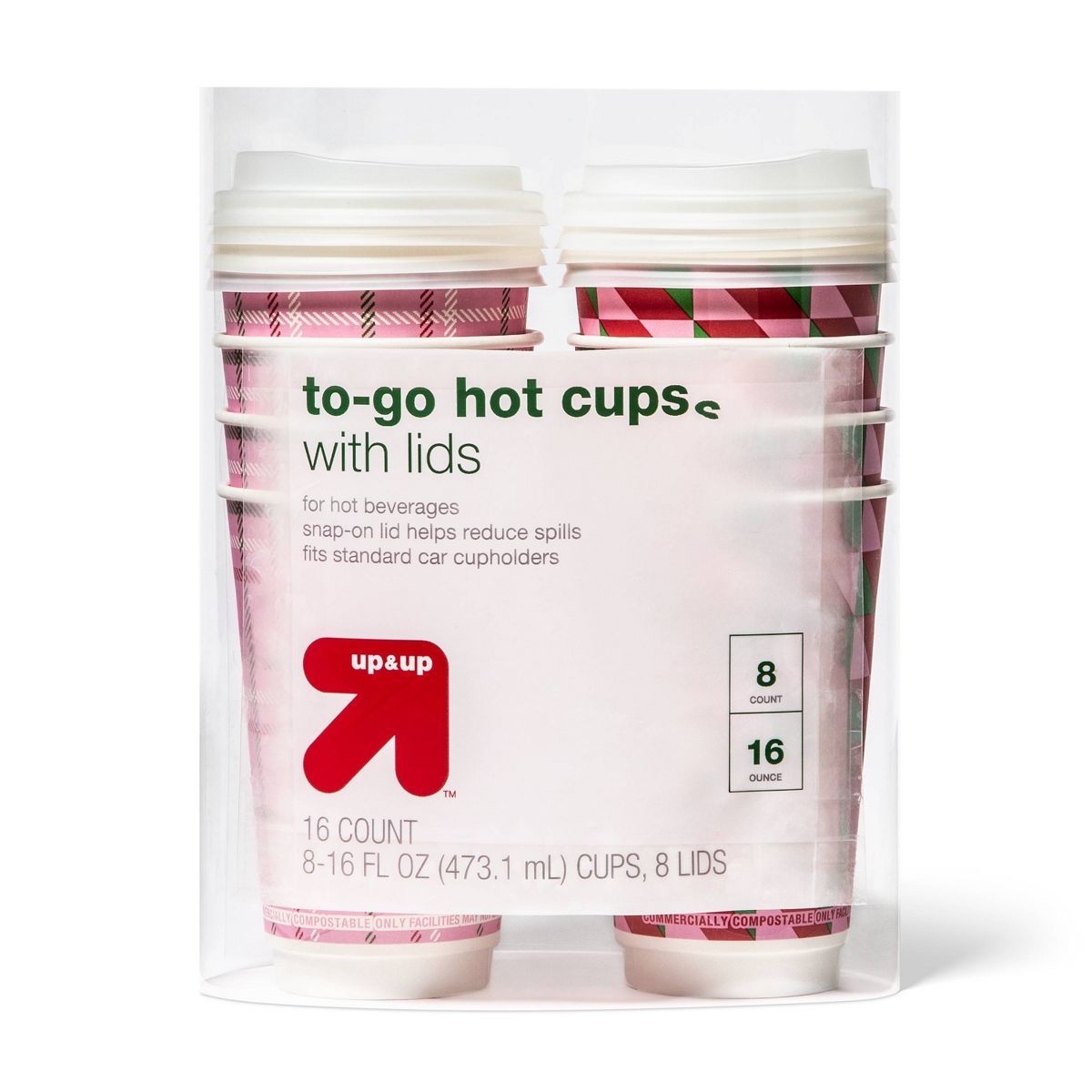 Holiday Disposable Drinkware Hot Cup - Brights - 16oz/8ct - up & up™ | Target