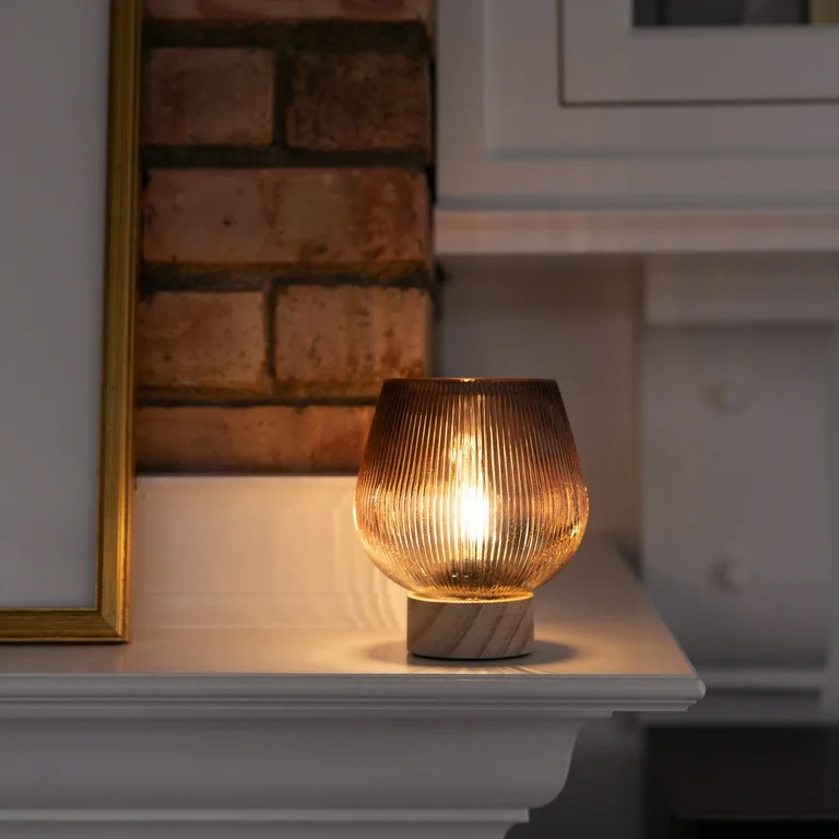 6" Amber Translucent Fluted Glass LED Indoor Accent Light - Walmart.com | Walmart (US)