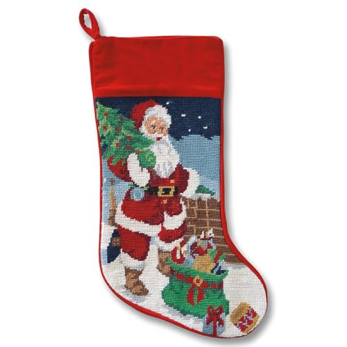 Lillian Vernon Santa Heirloom Christmas Stocking Needlepoint Stocking, 100% Wool, 9.5" Wx17 L | Amazon (US)