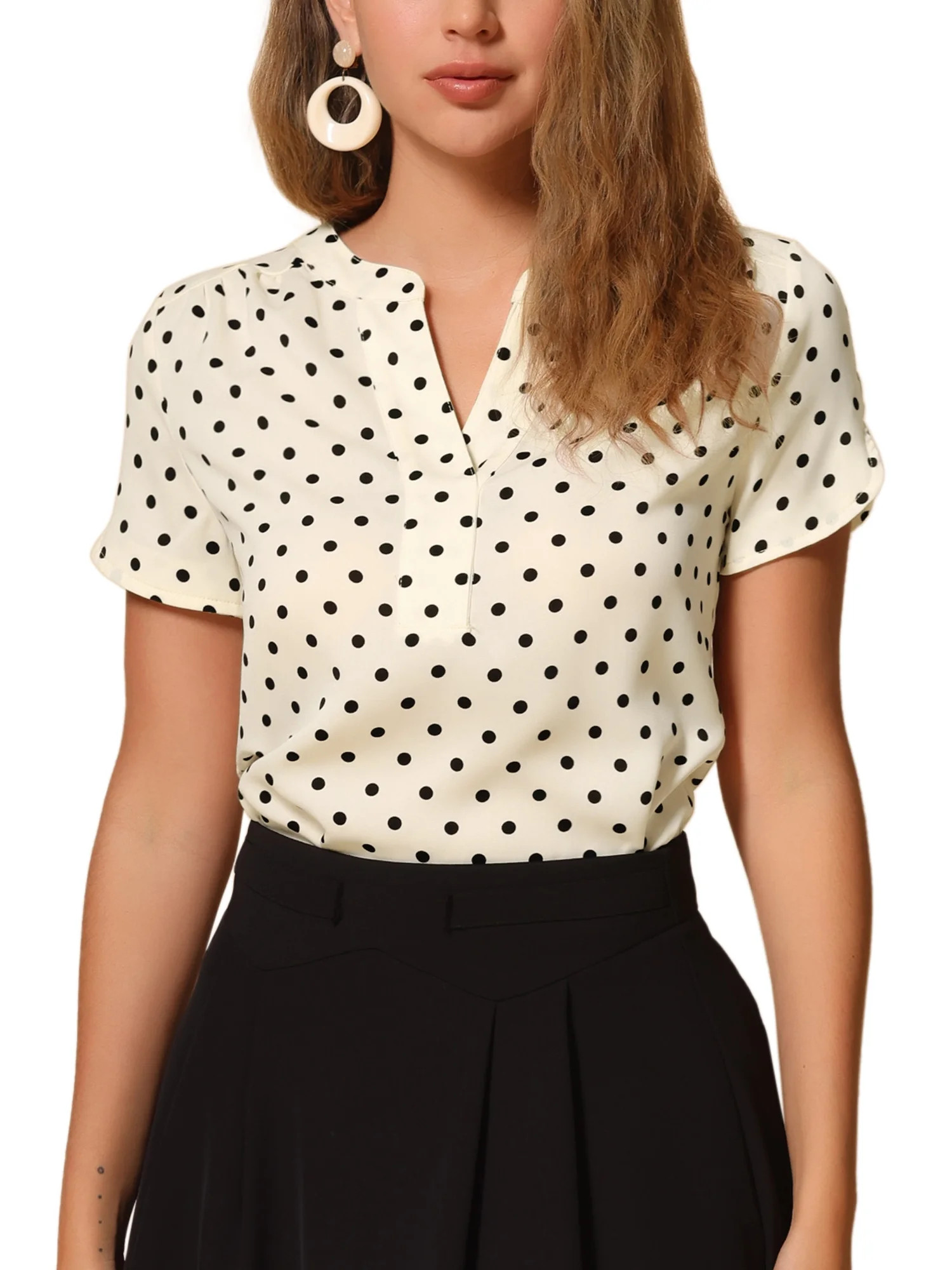 INSPIRE CHIC Mother's Day Valentine's Day Women's Dots Printed Blouse V Neck Short Sleeve Wear-to... | Walmart (US)