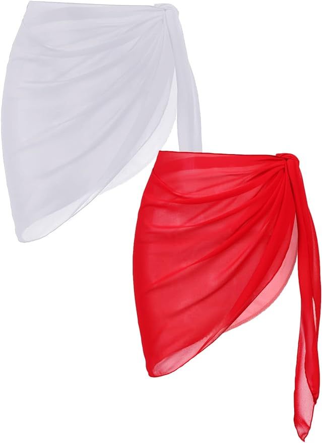 Ekouaer 2 Pieces Women Beach Sarongs Sheer Cover Ups Chiffon Bikini Wrap Skirt for Swimwear White... | Amazon (US)