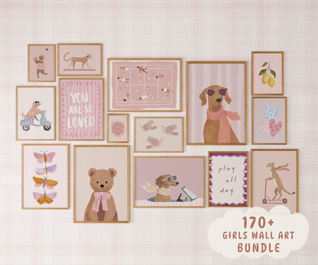 Nursery Wall Art Bundle Girls Room Decor | 170 Pink Prints Digital Download | Etsy (US)