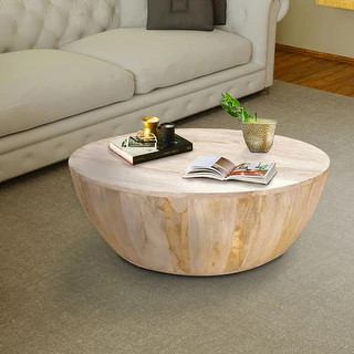 Distressed Mango Wood Round Coffee Table - On Sale - Overstock - 27296417 | Bed Bath & Beyond
