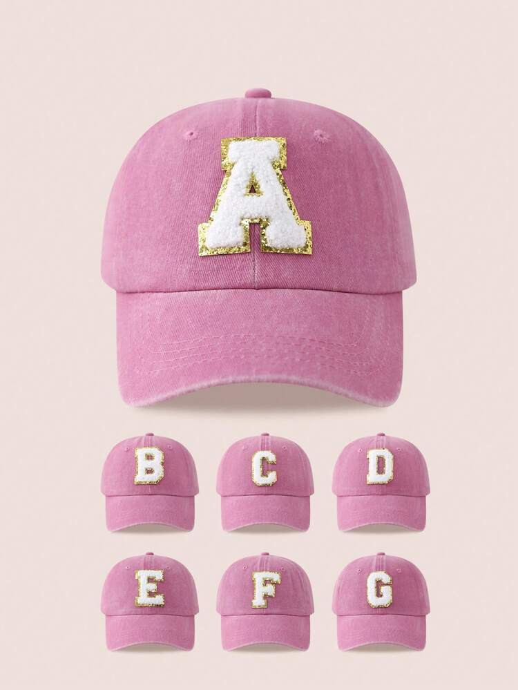 1pc Kid's Pink 26 Letter Printed Washed Baseball Cap, Suitable For Boys/Girls Outdoor Daily Wear Sun Ion | SHEIN