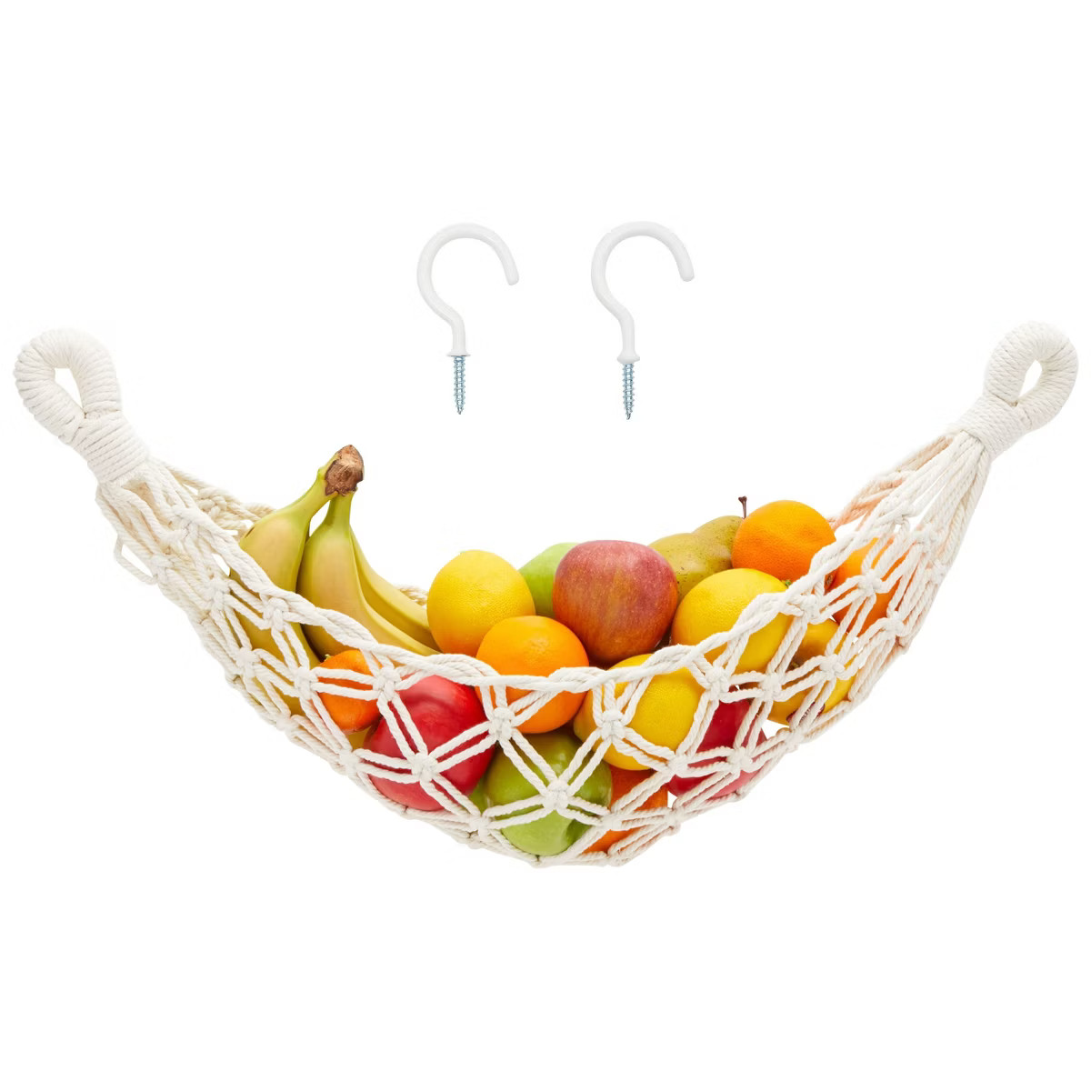 Okuna Outpost Macrame Hanging Fruit Hammock with 2 Hooks, Under Cabinet Storage, 6x25x15 in | Target