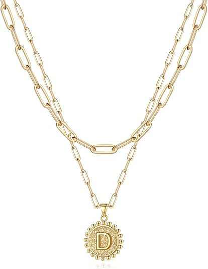 Yoosteel Gold Initial Necklaces for Women Girls, 14K Gold Plated Dainty Layering Paperclip Link C... | Amazon (US)