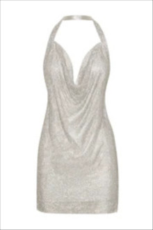 Click for more info about Meilani Low Back Diamante Mesh Mini Dress - Silver