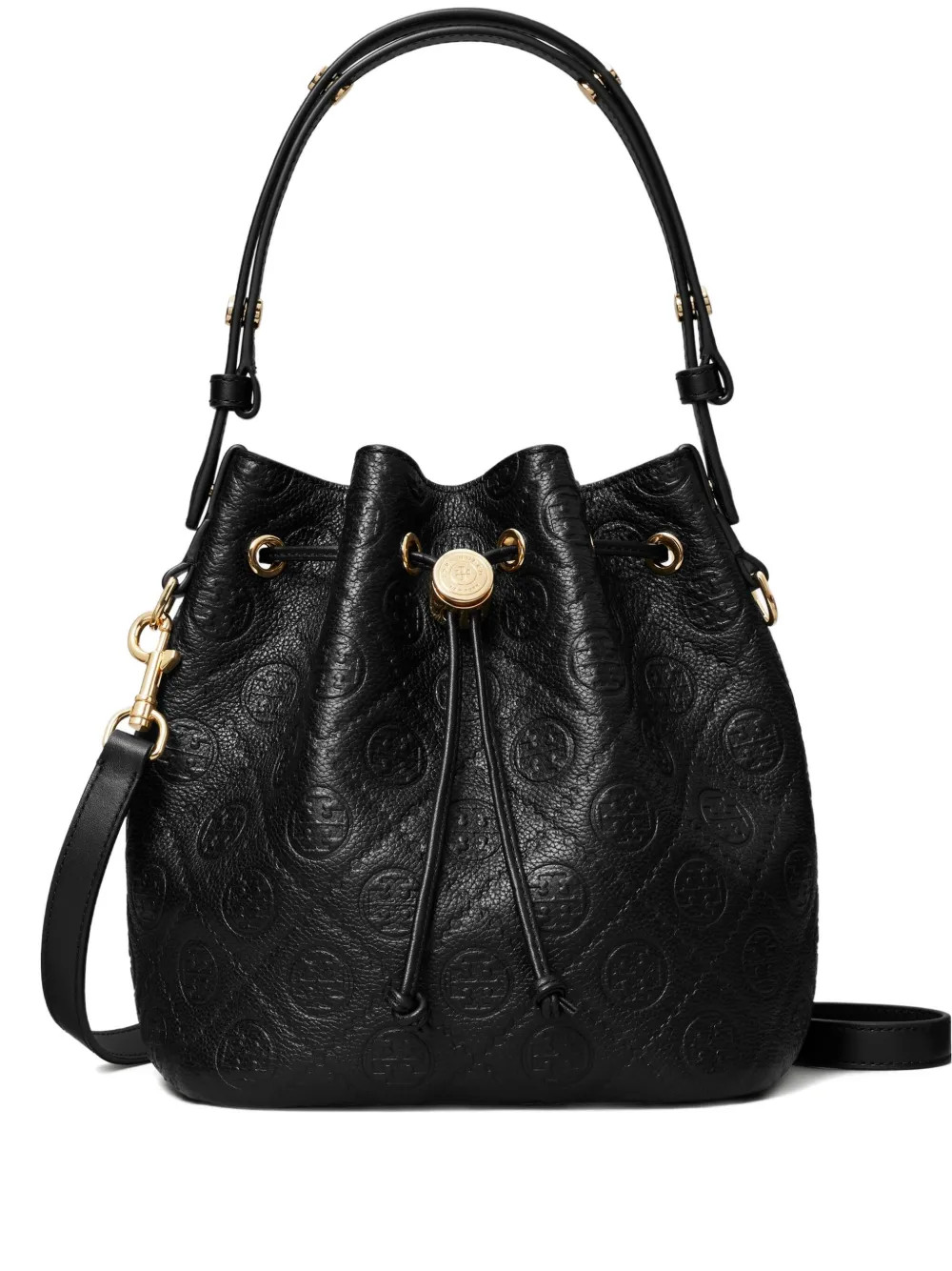 Tory Burch T-Monogram textured bucket bag - Black | Farfetch Global