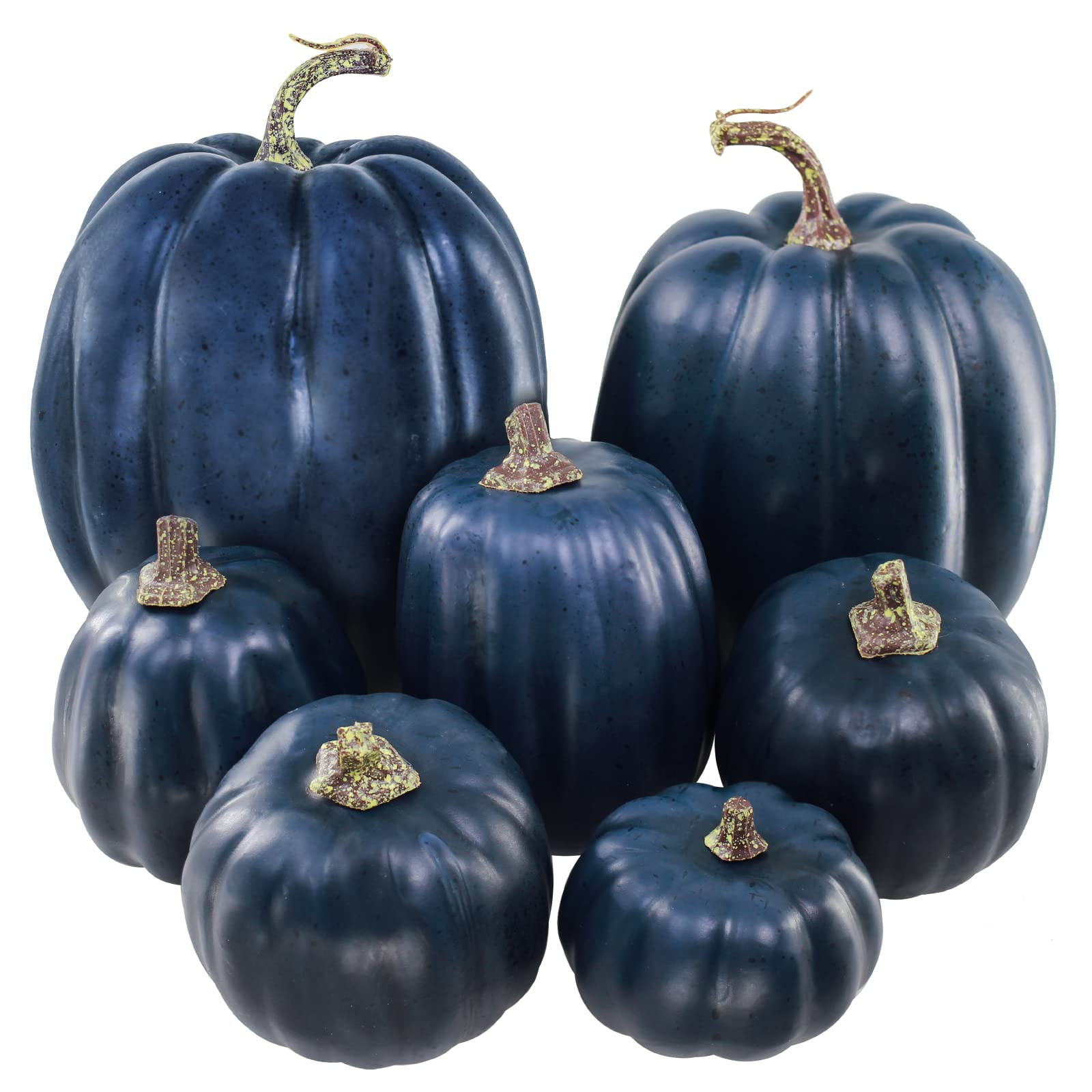 Winlyn 7 Pcs Assorted Sizes Navy Blue Artificial Pumpkins Decorative Dark Blue Pumpkins Faux Foam... | Amazon (US)