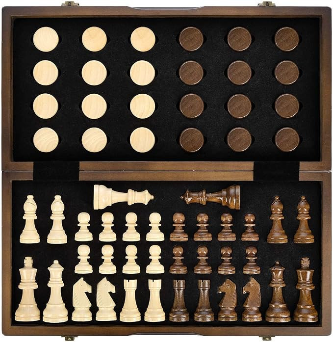 AMEROUS Magnetic Wooden Chess and Checkers Game Set, 15 Inches (2 in 1) Chess Board Games, 2 Extr... | Amazon (US)