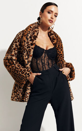 Jocelyn Coat - Faux Fur Animal Print Coat in Leopard | Showpo (ANZ)