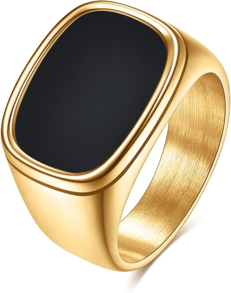 VQYSKO Gold Signet Ring for Man Women,14k Gold Plated Stainless Steel Dome Chunky Statement Ring,... | Amazon (US)