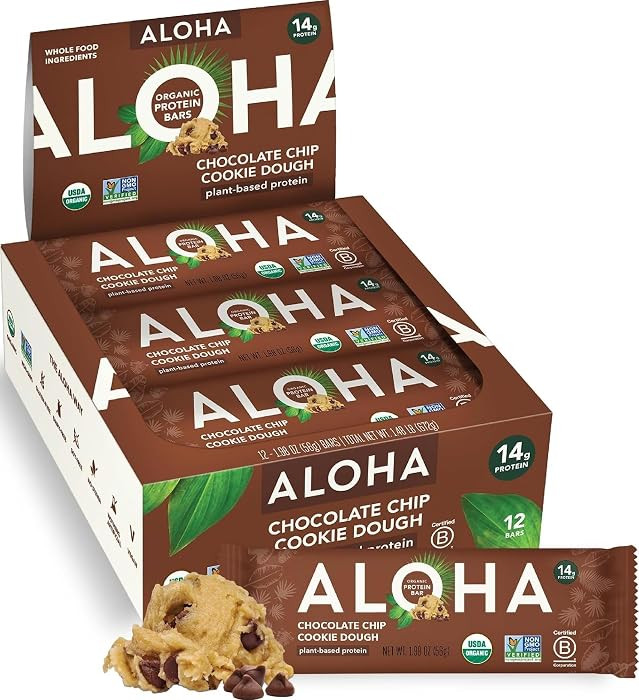 Aloha, Protein Bar Chocolate Chip Cookie Dough Organic, 1.98 Ounce, 12 pack | Amazon (US)