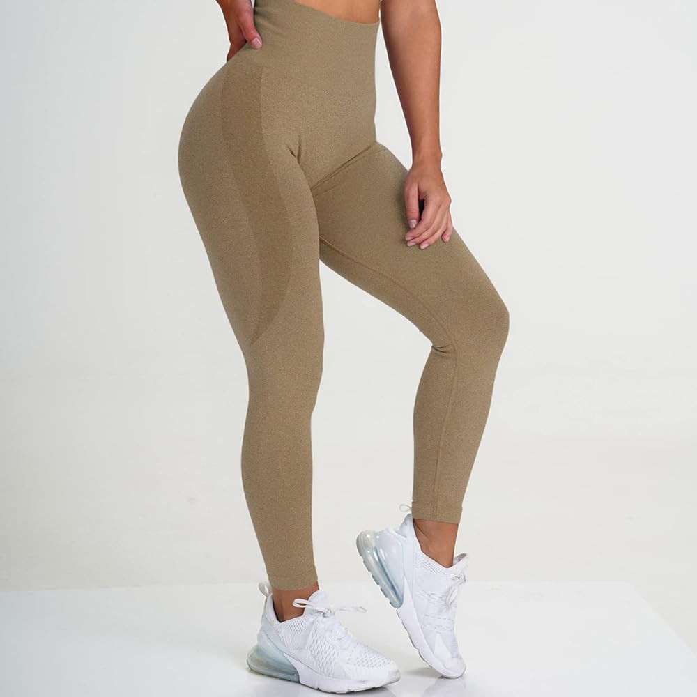 XIAOBU Workout Leggings Women's High Waist Butt-Lifting Stretch Slim Yoga Pants Solid Casual Sports Running Tights Khaki | Amazon (US)