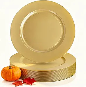 WDF 12Inch Plastic Charger Plates - 25Pack Gold Charge for Dinner - Disposable Gold Charge Plates... | Amazon (US)