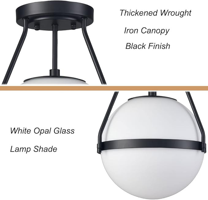 HOLKIRT Mid Century Semi Flush Mount Ceiling Light Black Globe Ceiling Light Modern Light Fixture... | Amazon (US)