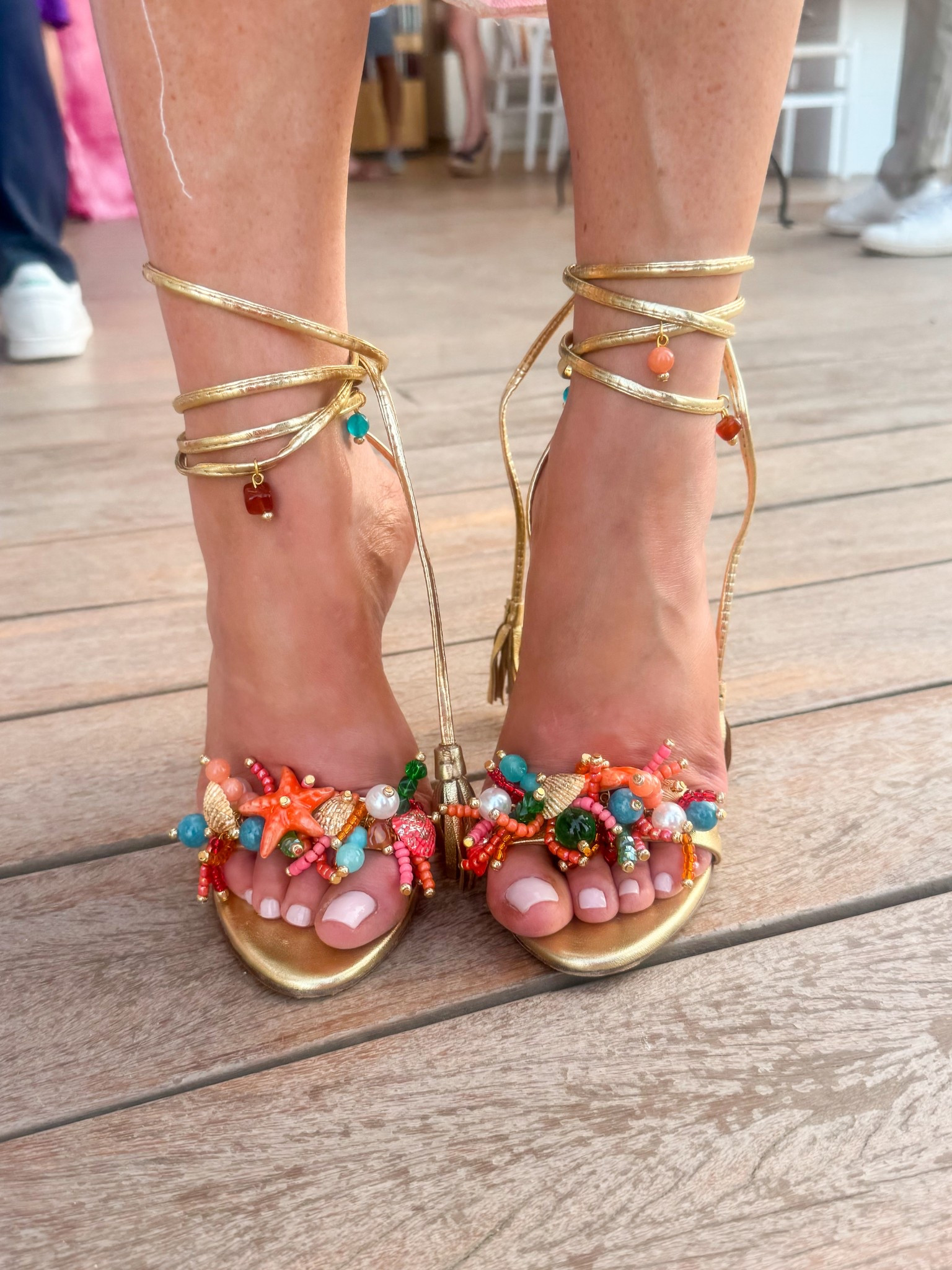 The summer shoes of my dreams! These fun seashell and starfish beach themed heels were perfect
For vacay. I loved the mix of the metallic work the fun beach theme. I wasn’t able to link this exact pair but found similar styles for less! 

#LTKSeasonal #LTKOver40 #LTKTravel