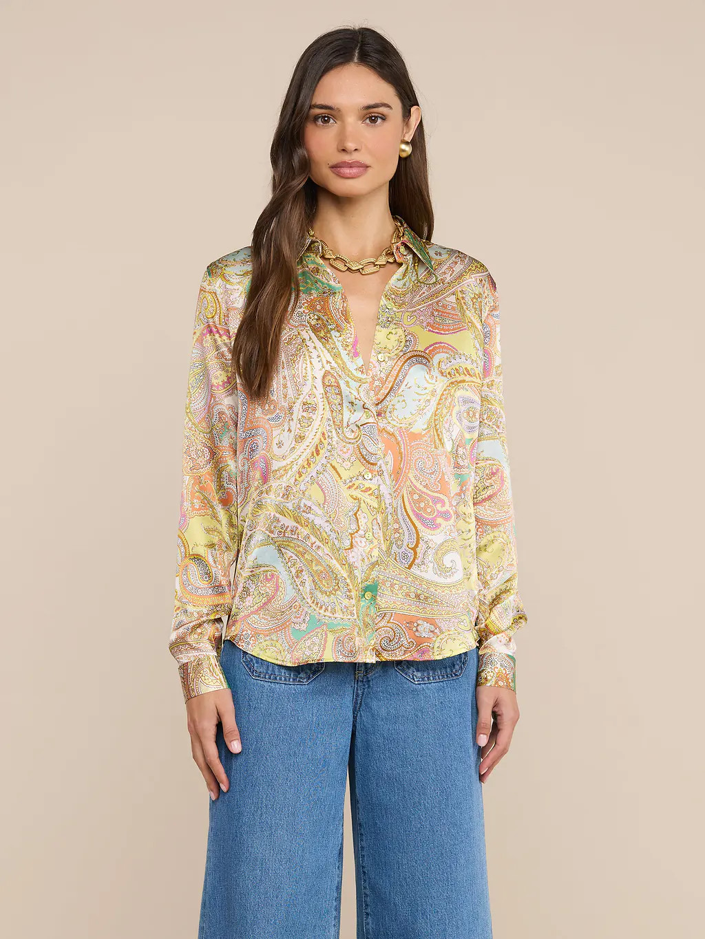 Tyler Silk Blouse in Green Multi Cluster Paisley | L'AGENCE | L'Agence