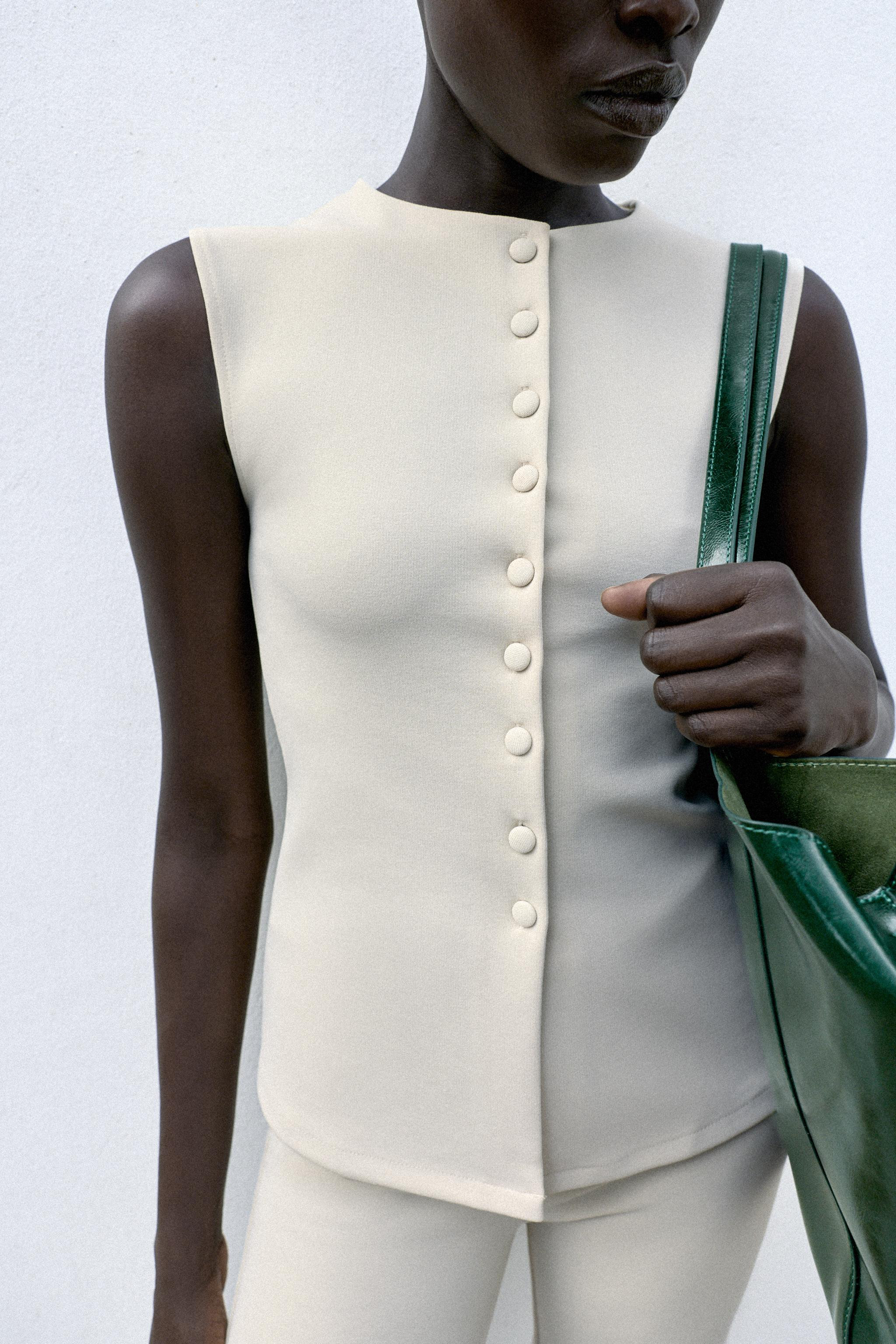 FABRIC-COVERED BUTTON VEST | Zara US