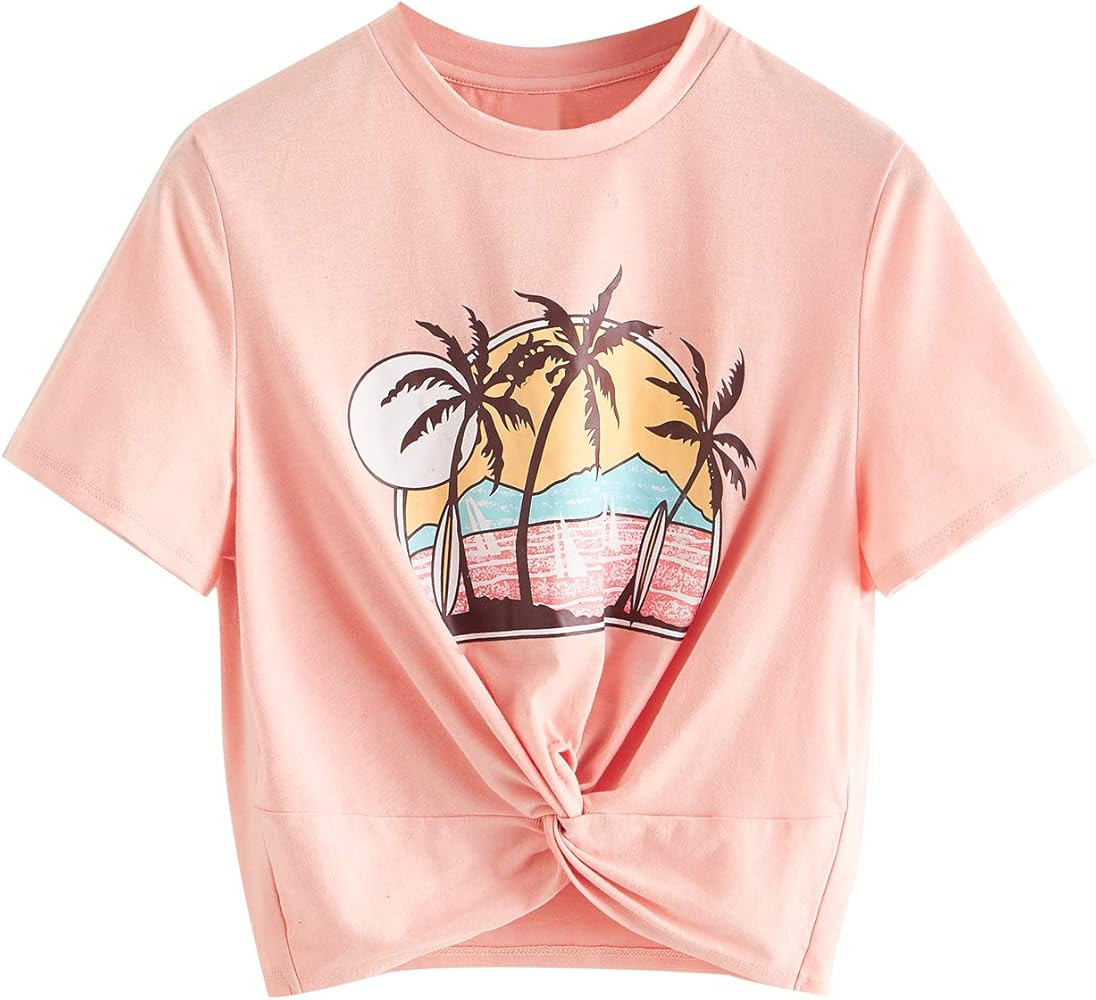 MakeMeChic Women's Summer Crop Top Solid Short Sleeve Twist Front Tee T-Shirt | Amazon (US)